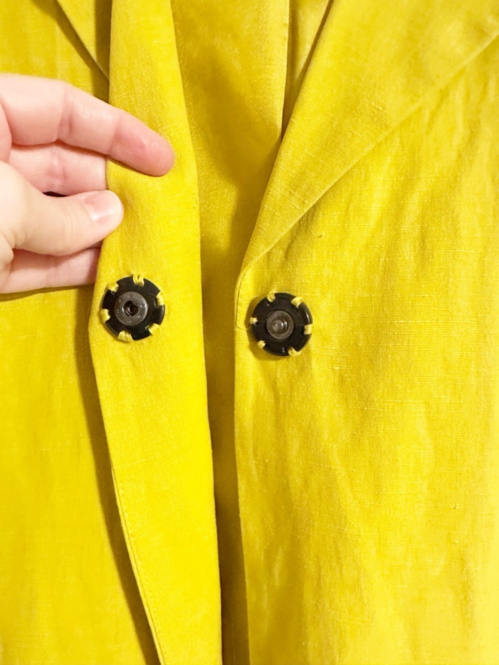 Coldwater Creek Chartreuse Yellow Silk Blend Short Sleeve Blazer Jacket Size 8 - Picture 3 of 6